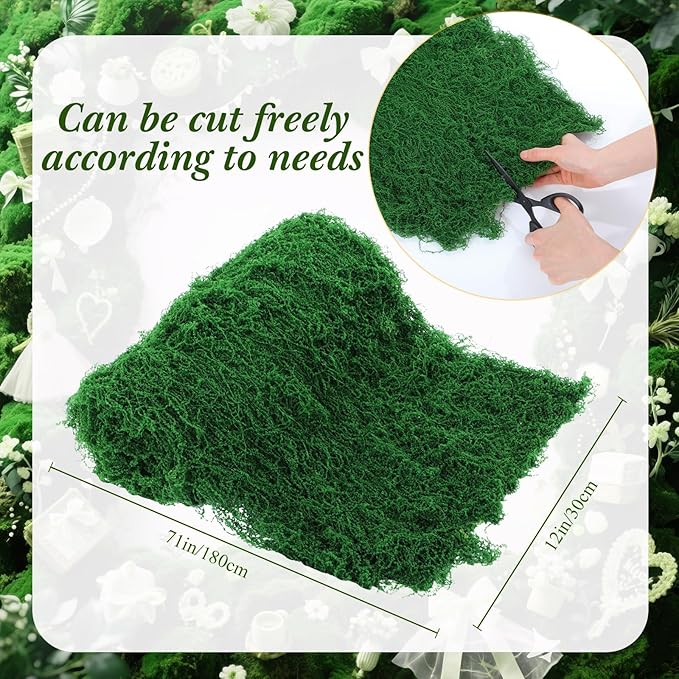 Zeyune 1 Pcs Fake Moss Table Runner for Crafts 12'' x 71'' Artificial Moss Sheet Roll Waterproof Carpet Blanket for Wall Roof Garden Wedding Birthday Party Table Decoration(Dark Green)