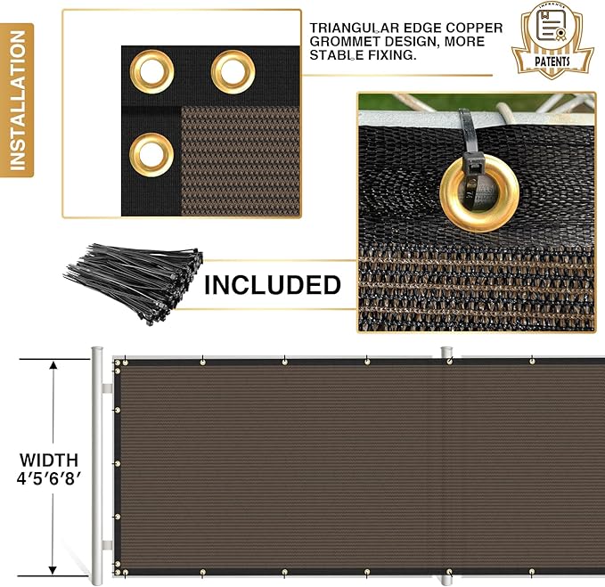 Privacy Fence Screen 8' x 50' Heavy Duty Mesh Windscreen Cloth Brown