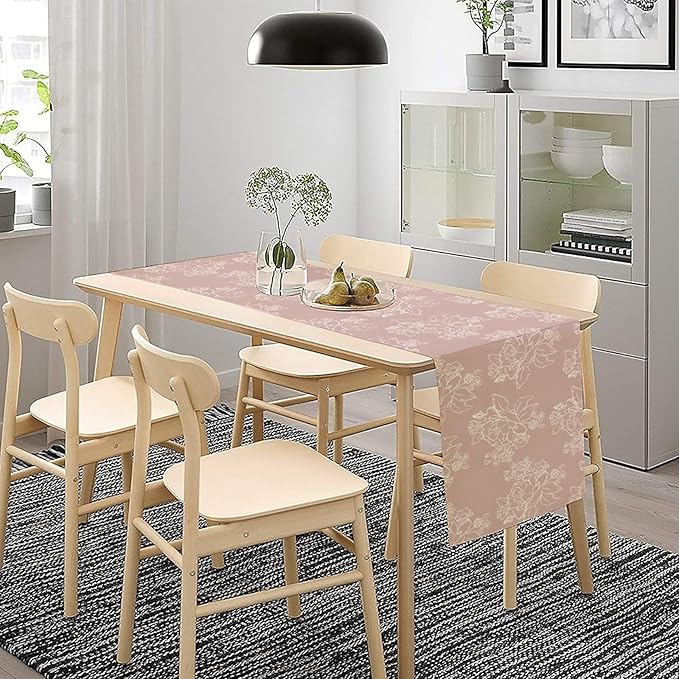 Pink Farmhouse Flower Table Runner,Vintage Boho Floral Table Runner for Kitchen Dining Table Holiday Home Party Decor 13x120in