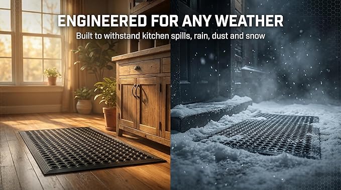 Large Rubber Doormat for Outside - 60 x 35 Heavy Duty Outdoor Drainage Mats with Holes - Waterproof Anti Slip Fatigue Floor Mat for Door, Commercial Kitchen, Pool, Restaurant, Garage, Bar, Entrance