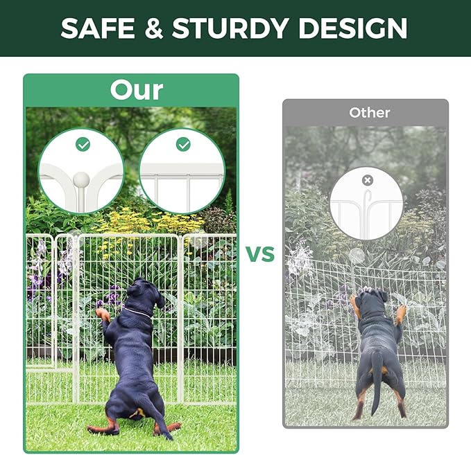 FXW Garden Fence Outdoor for The Yard – 45in(H) x 18.2ft(L) Heavy Duty Metal Animal Barrier for Dog and Rabbit, Decorative Dog Fence, 8 Panels, White