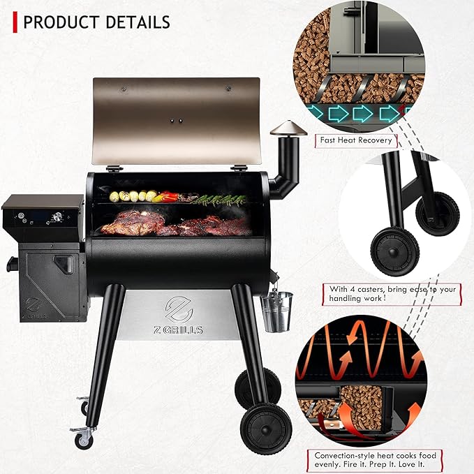 Z GRILLS Upgrade 8 in 1 Wood Pellet Grill & Smoker for Outdoor Cooking, BBQ Grill with PID 3.0 Controller, LCD Screen, 697 sq, Meat Probes, Rain Cover