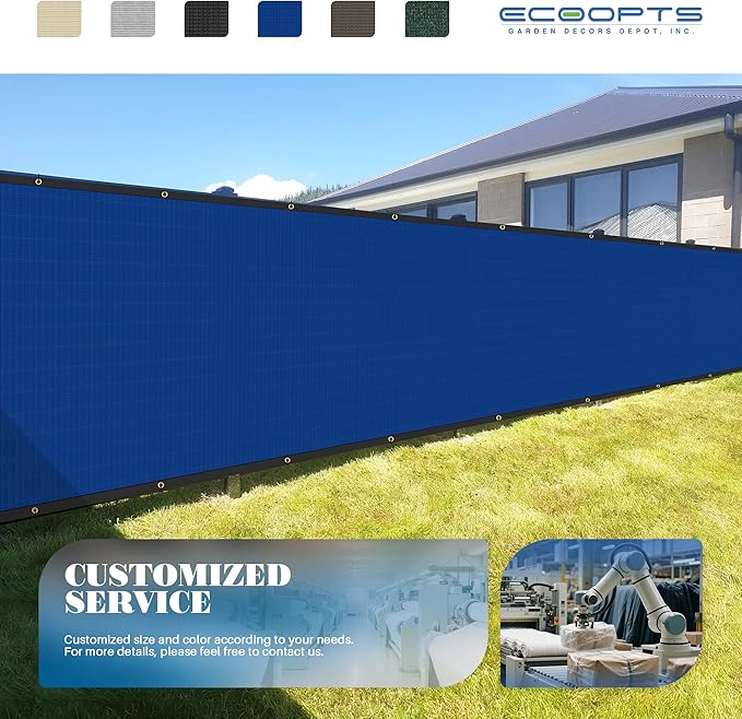 ECOOPTS 4'x52' Privacy Fence Screen Windscreen with Copper Grommets, Fit for Commercial Fence and Residential Garden Outdoor 90% UV Blockage, Cable Zip Ties Included (Blue)