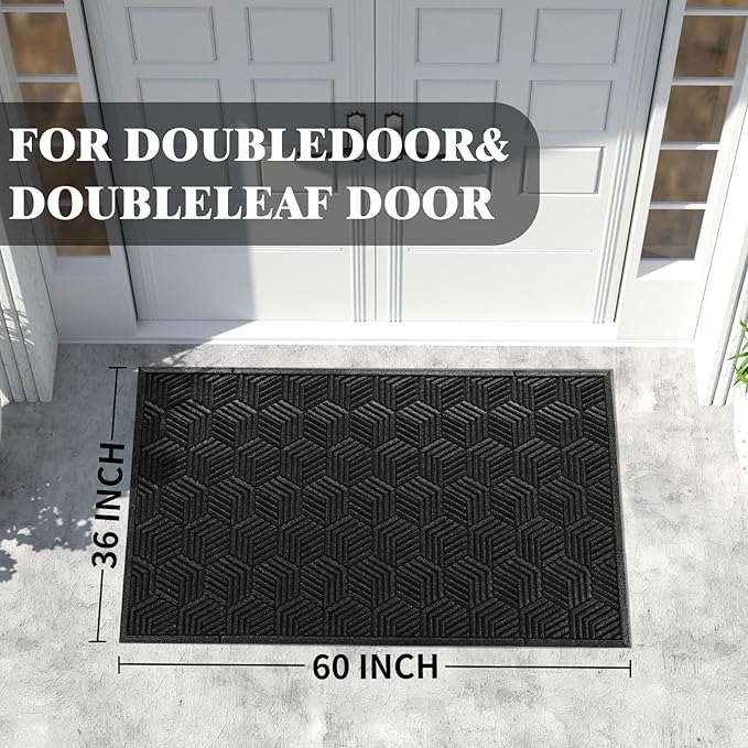 Yimobra Extra Large Door Mat 60x32, All-Season Waterproof Outdoor Mats for Front Door Entrance with Drainage Holes, Heavy Duty Non-Slip Doormat for Garage Patio Entryway Indoor, Black