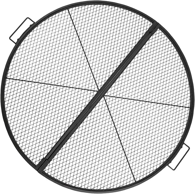 X-Marks Fire Pit Cooking Grill Grate with Support X Wire - Heavy Duty Folding Round Campfire Grill Grid - Portable Camping Cookware for Outside Party Gathering - 36 inch