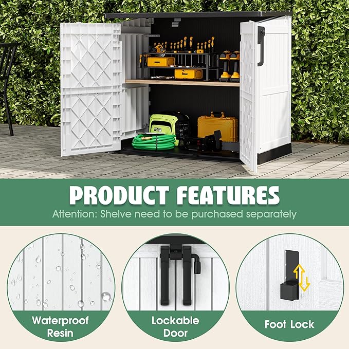 LHBcraft Outdoor Storage Cabinet 36 Cu Ft with Lockable Doors, Portable Horizontal Resin Storage Shed -Easy to Assemble, Waterproof Outdoor Storage Box for Backyards,Patios