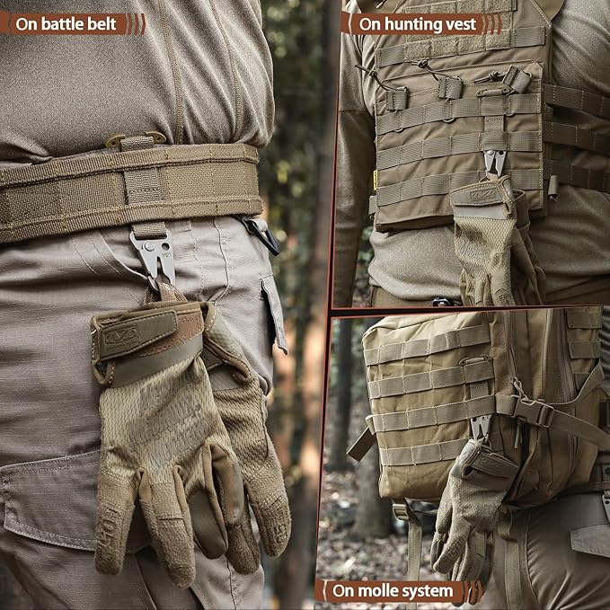 LIVANS Molle Belt Clip Key Holder Tactical Battle Belt Plate Carrier Vest Attachment Clip for Hanging Keys or Gloves, Universal Fit Molle Accessories Clip |T-Mount Clash Hook, Include Z-Buckle