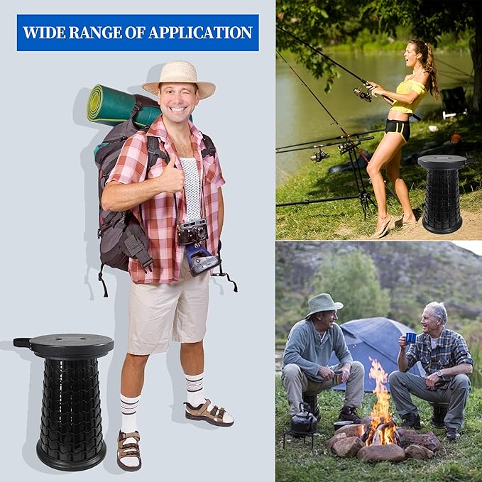 Upgraded XXL Collapsible Stool with Thick Cushion H 20.1" D 13", 1000Lbs Max Weight, Wider & Taller Pop Up Heavy Duty Portable Retractable Foldable Stool or Travel Foot Rest, Camping & Outdoors