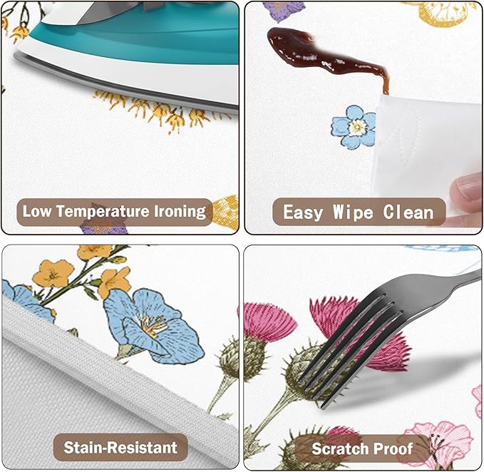 Spring Summer Floral Round Fitted Tablecloth with Elastic Wildflower Butterfly Circle Table Cloth for 40-44" Tables Wipeable Waterproof Farmhouse Easter Flowers Table Cover for Picnic Outdoor Dining