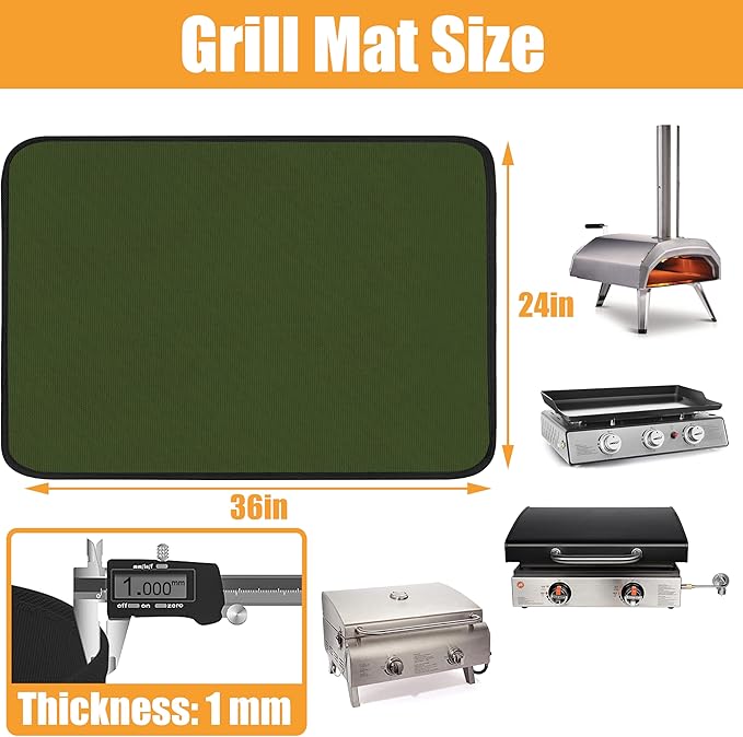 Green 24x36 Inchs Heat Resistant Mat for Outdoor Grill Table,Fireproof Under Blackstone Griddle BBQ Mat,Air Fryer Mat,Indoor Fireplace Mat, Protect Your Table and Outdoor Grill Table（0.04in Thickness）