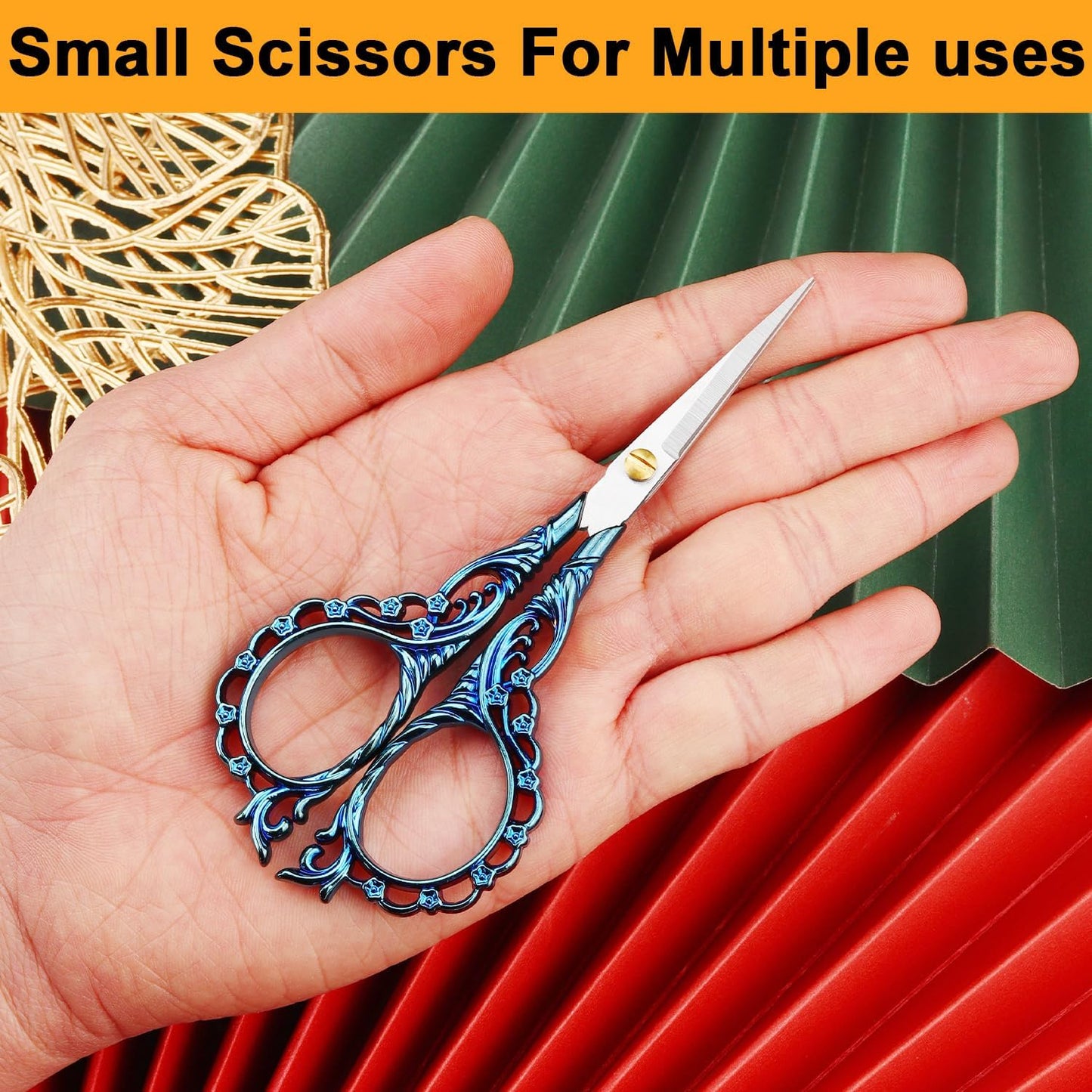 4.7 INCH Small Sewing Scissors,Embroidery Scissors With Cover,Sharp pointed tip,Travel Scissors In A Pouch,Mini Stainless Steel Crochet Scissors for Craft Art Work Color BLUE