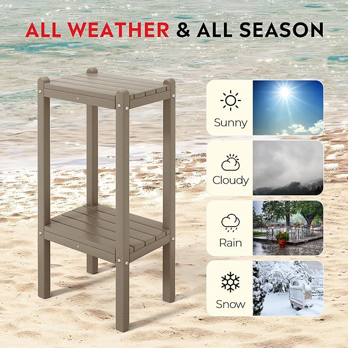 Costaelm Outdoor Side Table, 2-Tier Small Patio Coffee Tables for Outside, Outdoor End Tables for Patio, Adirondack Side Table for Outside, Outside Table for Pool, Porch, Garden, Weathered Wood