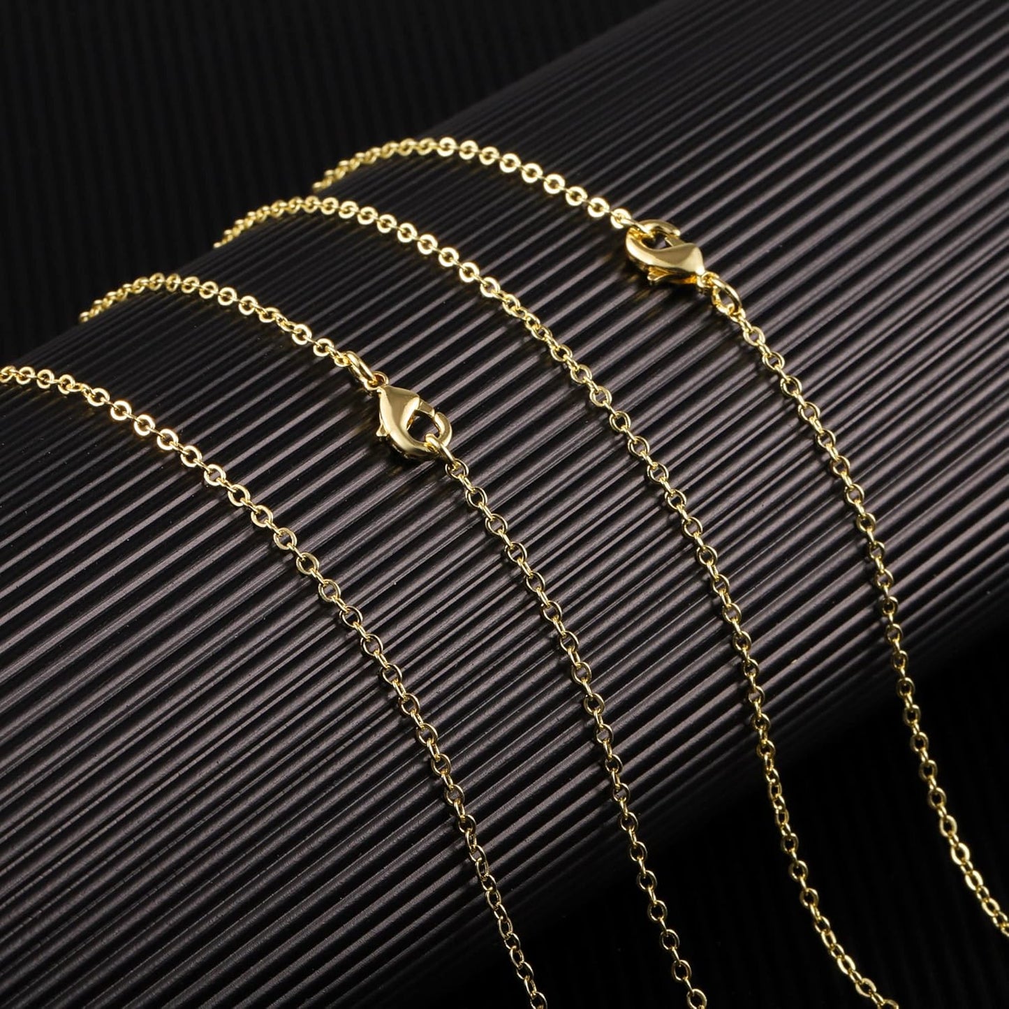 Wholesale 12 PCS Gold Plated Brass Flat Cable Chain Finished Necklace Chains Bulk for Jewelry Making (18 Inch(1.5MM))
