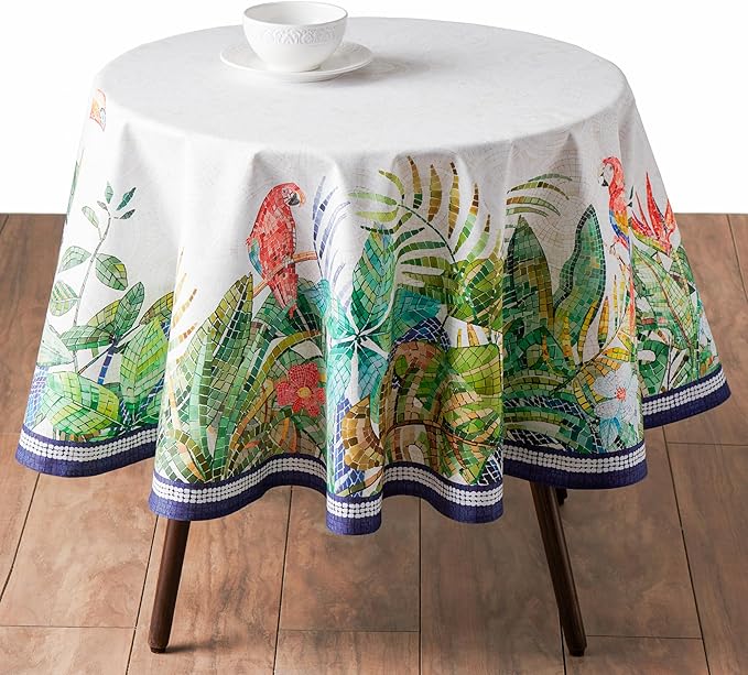 Maison d'Hermine Premium Table Cloth Round Table 100% Cotton 70 Inches Tablecloth Reusable Decorative Everyday Use for Dining Room, Farmhouse, Home, Party, Festive & Wedding - Mosaic