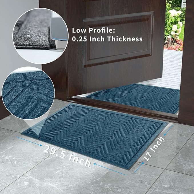 Yimobra Door Mats Outdoor 29.5x17, All-Season Waterproof Outdoor Mats for Front Door Entrance with Drainage Holes, Heavy Duty Non-Slip Doormat for Garage Patio Entryway Indoor, Blue