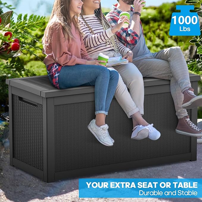 320 Gallon Waterproof Outdoor Storage Box,Large Resin Deck Box,Lockable Outside Storage Box Container for Patio Furniure,Garden,Tools (320 Gallon,Black)