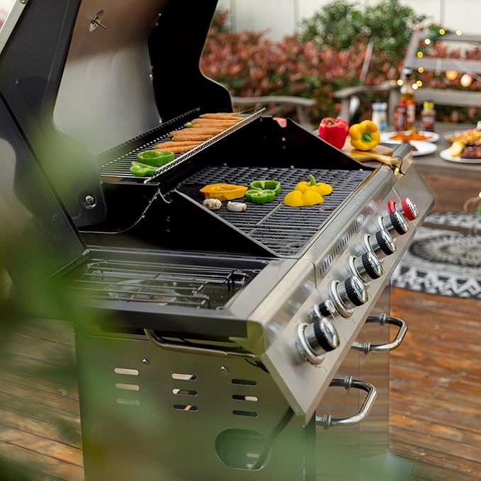 Royal Gourmet GA5404G 5-Burner Propane Gas Grill with Side Burner & Warming Rack, Outdoor BBQ Grill with 64,000 BTUs Output & 774 Sq. in. Cooking Area for Outdoor Barbecue, Grey