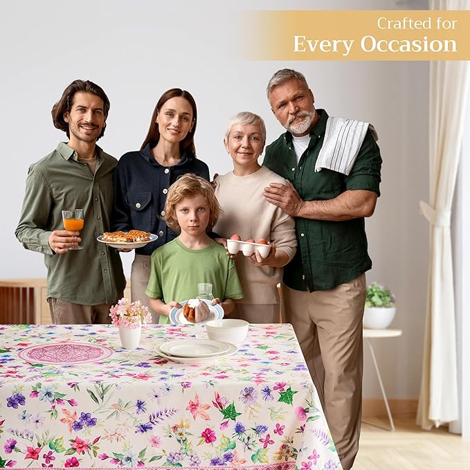 Maison d' Hermine Table Cloth Rectangle Table 100% Cotton 60 x 90 Inches Tablecloth Reusable Decorative Everyday Use for Dining Room, Farmhouse, Home, Party, Festive & Wedding Spring Summer - Chardon