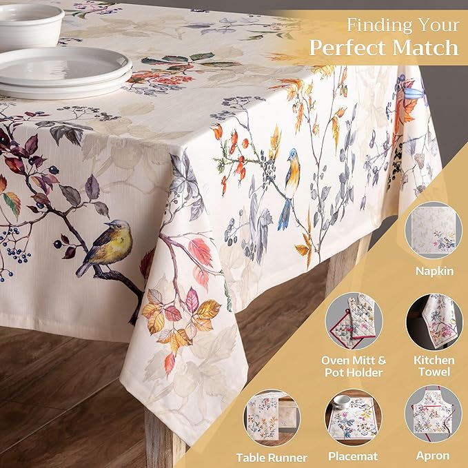 Maison d' Hermine Table Cloth Rectangle Table 100% Cotton 70 x 90 Inches Fall Tablecloth Reusable Everyday Use for Thanksgiving Christmas Decorations Dining Farmhouse Party (Equinoxe - Beige)