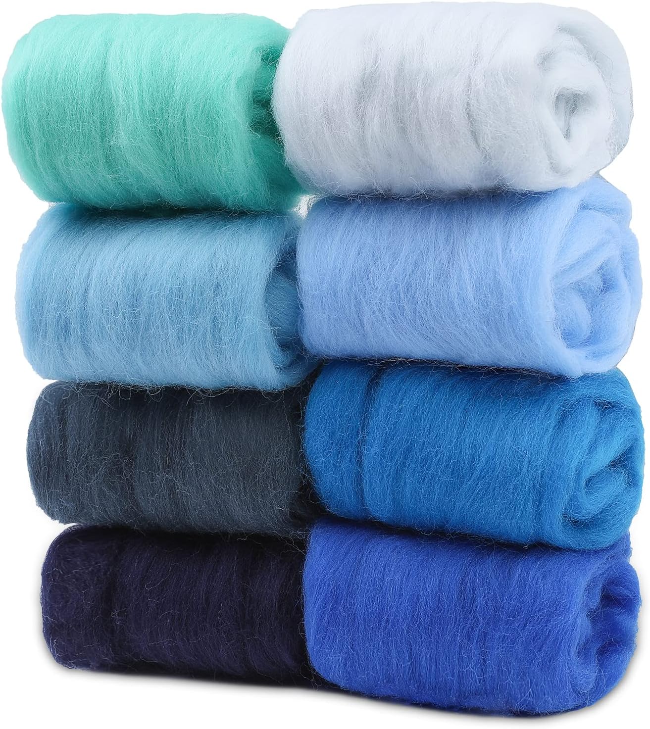 Wonvoc Needle Felting Wool 80 g, 8 Colors Nature Wool Roving, Felting Wool Bulk, Wool Roving for Needle Felting, for DIY Craft Materials and Felting Wool Craftsmen, 10g/Color, Blue