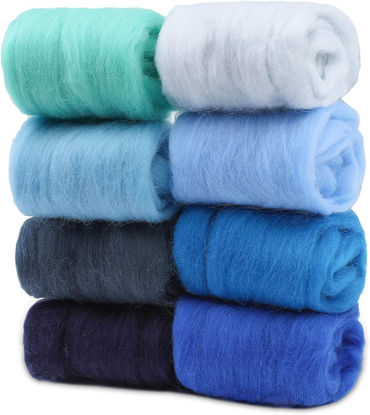 Wonvoc Needle Felting Wool 80 g, 8 Colors Nature Wool Roving, Felting Wool Bulk, Wool Roving for Needle Felting, for DIY Craft Materials and Felting Wool Craftsmen, 10g/Color, Blue
