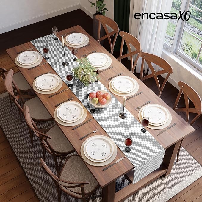 Encasa XO Cotton Dining Table Runner | Ticking Black | Size 13x59 in - Machine Washable & Durable