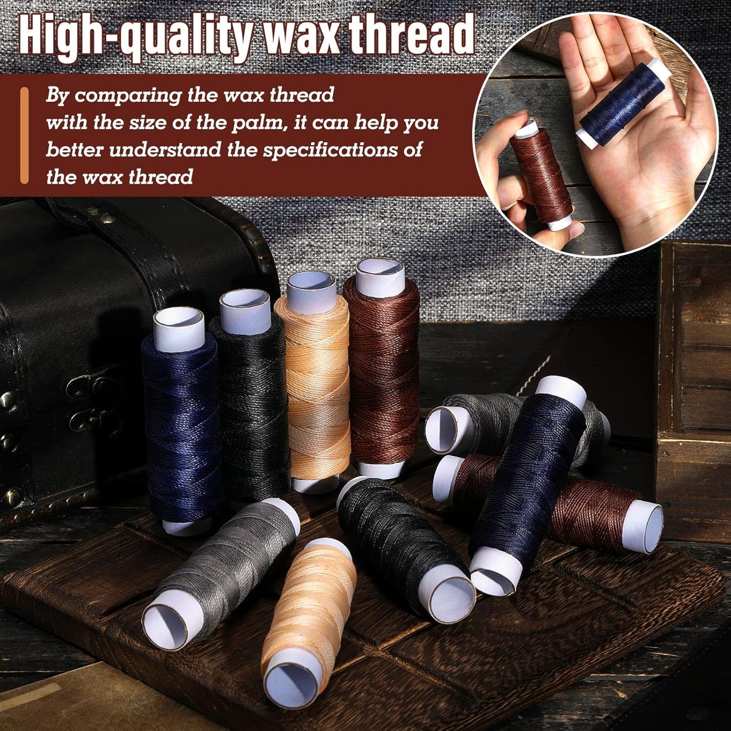 0.55 mm 54 Yards Round Waxed Thread, Waxed Thread for Leather Sewing String for Sewing, Stitching, Bookbinding, Bracelet, Braiding (Light Grey)