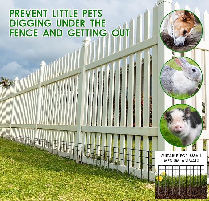 24x15-inch No Dig Animal Barrier Fence, 10 Pack Black Dig Protective Fence with 1.5 inch Spike spacing, Dog/Rabbit/Groundhog Underground Defence, for Outdoor Garden Patio