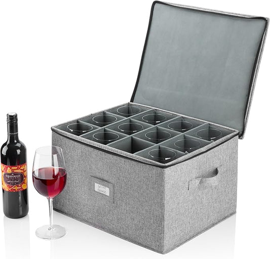 Hard Shell China Storage for Wine Glass - 16" x 13" x 10"H - Stackable with Fully Padded Interior