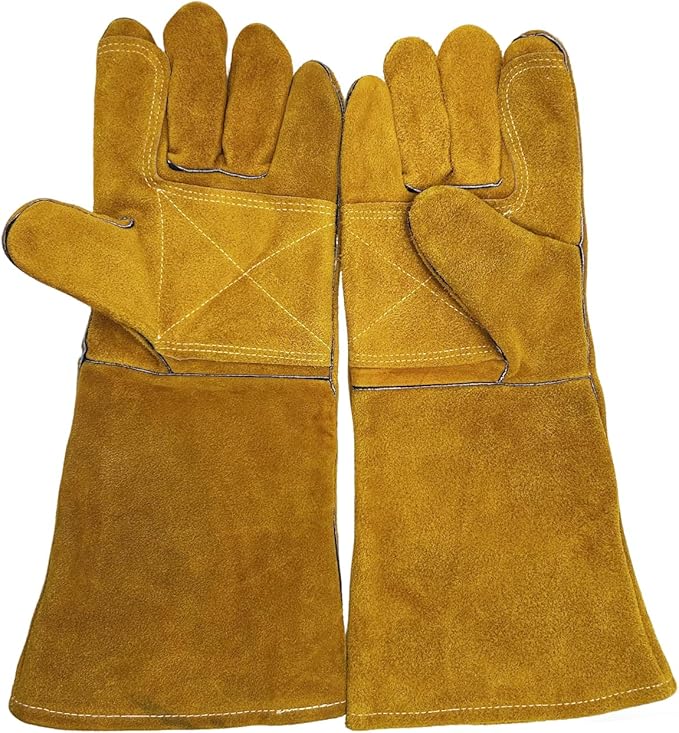 Leather Welding Gloves - Thick Premium Cow Split Leather, Heat Resistant, Welding, Grilling, BBQ & Fireplace