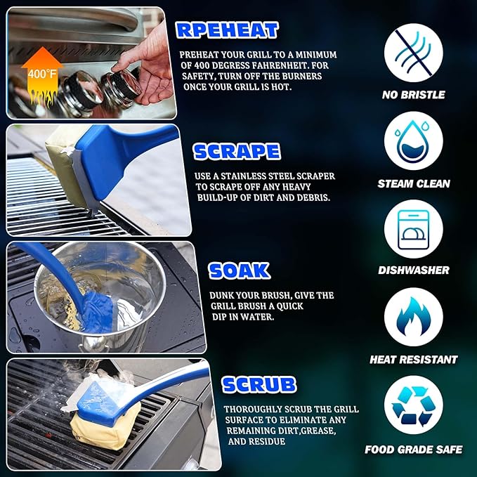 Grill Brush, Bristle Free Grill Cleaning Brush with Scraper, BBQ Grill Cleaner for Weber Grill, Grilling Gifts for Men/Dad/Husband