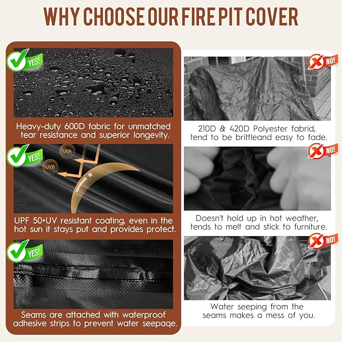 Outdoor Fire Pit Cover Square 44"L x 44"W x 24"H Heavy-Duty Waterproof 600d Oxford Fading Resistant Tear-Resistant Patio Gas Fire Pit Table Cover Coffee Table Cover