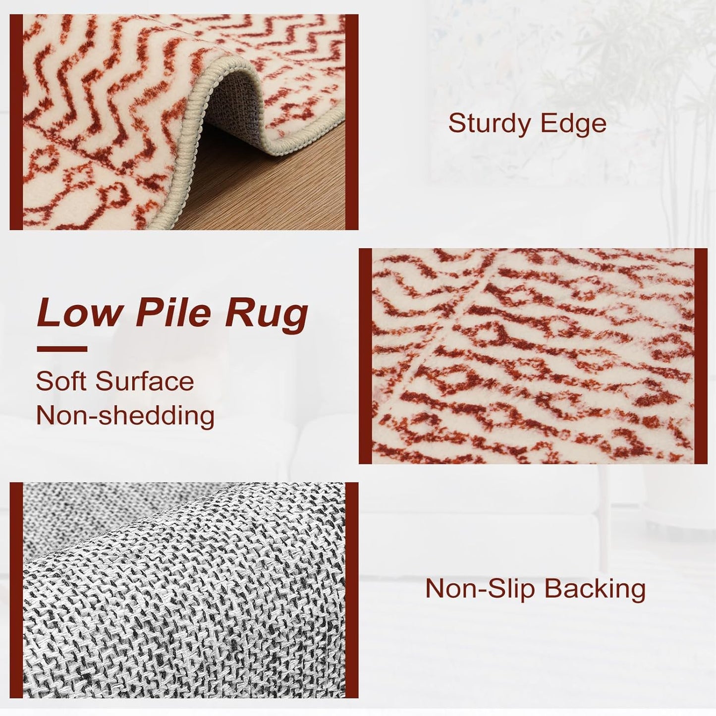 Moroccan Rug Runner 2x6, Terracotta Non Slip Washable Bathroom Rug Runners, Soft Low Pile Tribal Geometric Hallway Runner Rugs for Bedroom Kitchen Laundry Living Room