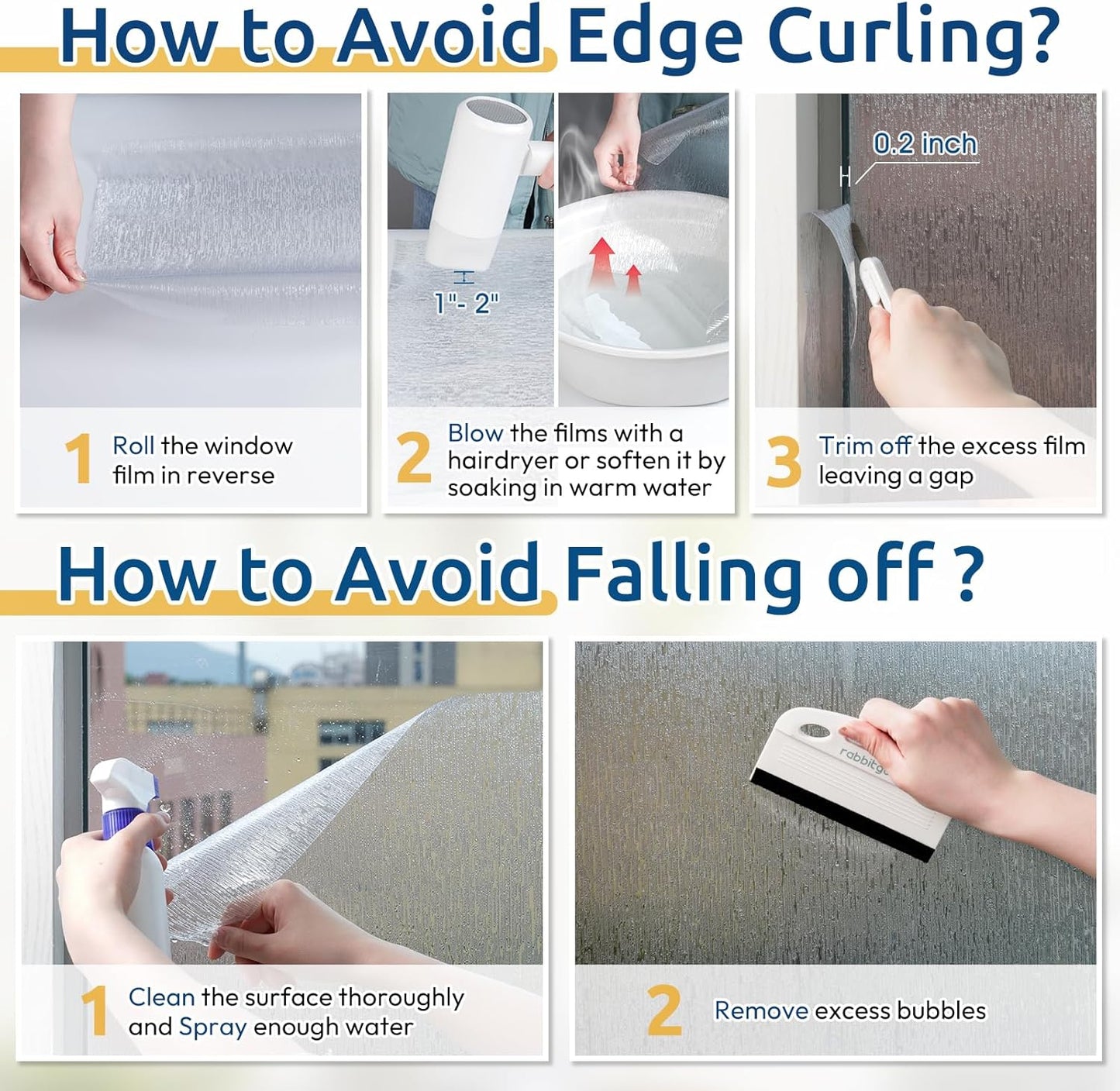 rabbitgoo Window Privacy Film Frosted Glass Clings, Decorative Sun UV Blocking Static Cling Window Covering, Removable Frosting Sticker for Home, Rain Silk, 17.5 x 157.4 Inches