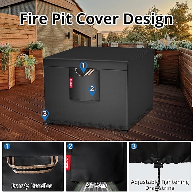 QH.HOME 29&30 Inch Fire Pit Cover Square for Propane Fire Pit Waterproof Heavy Duty Gas Fireplace Fire Pit Table Cover Fits Patio Fire Table