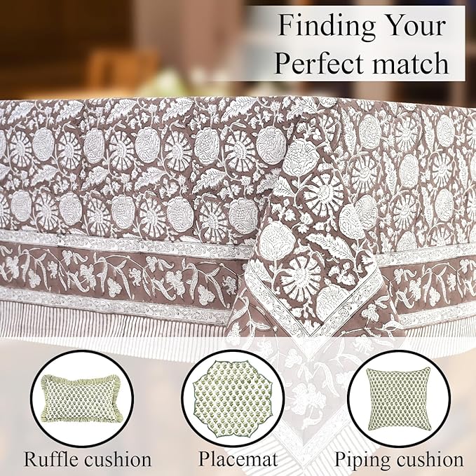 CPC Rustic Brown Tablecloth 100% Cotton 80x120 Inch Indian Block Print Rectangle Table Cover, Table Cloth for Gifting in Weddings, Halloween, Fall, Christmas, Thanksgiving