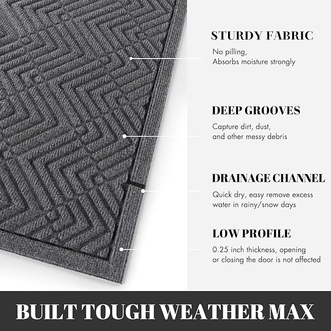 Yimobra Door Mats Outdoor 29.5x17, All-Season Waterproof Outdoor Mats for Front Door Entrance with Drainage Holes, Heavy Duty Non-Slip Doormat for Garage Patio Entryway Indoor, Gray