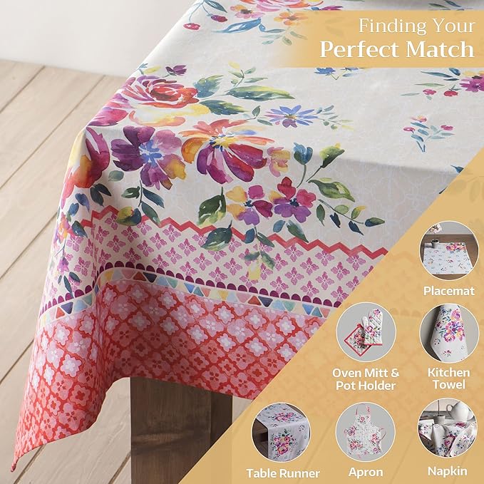 Maison d' Hermine Table Cloth Rectangle Table 100% Cotton 70 x 108 Inches Tablecloth Reusable Decorative for Dining Room, Farmhouse, Home, Party, Festive & Wedding Spring Summer - Rose Garden