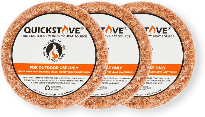 Fire Starters (3 Pack) – Waterproof Emergency Fuel Disks for Camping Essentials, Wood Stove, Fireplace, Fire Pit, Survival Kit, Campfire & Outdoor Accessories
