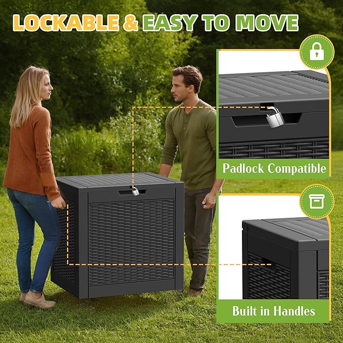 30 Gallon Waterproof Resin Deck Box, UV Resistant Outdoor Storage for Garden, Patio, Porch, Delivery（Black，31 Gallon）
