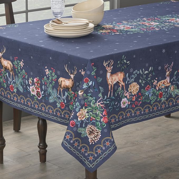 Maison d' Hermine Table Cloth Square Table 100% Cotton 54 x 54 Inches Fall Tablecloth Reusable Everyday Use for Thanksgiving Christmas Decorations Dining Farmhouse Party (Christmas Joy)
