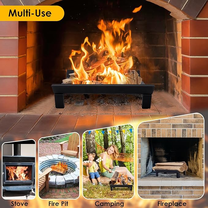 STBoo Fireplace Grate 13inch - Wood Stove Grates Heavy Duty | Fireplace Log Holder | Firewood Log Burning Wrought Iron Rack | Fire Pit Tray for Indoor Chimney Hearth & Outdoor Kindling Tool