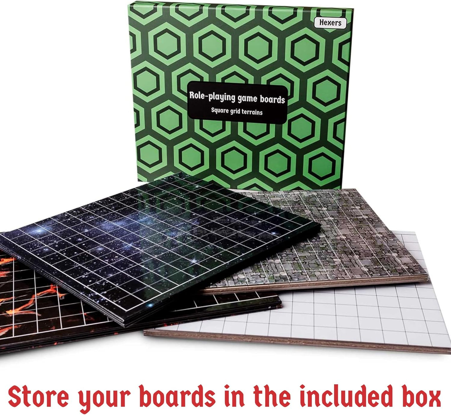 Hexers Role-Playing Game Board Mat, Square Grid Terrains, 8 Different terrains, Compatible with Dungeons and Dragons DND Pathfinder RPG, 27 on 23 inches, 1 inch Squares, Foldable & Dry Erase