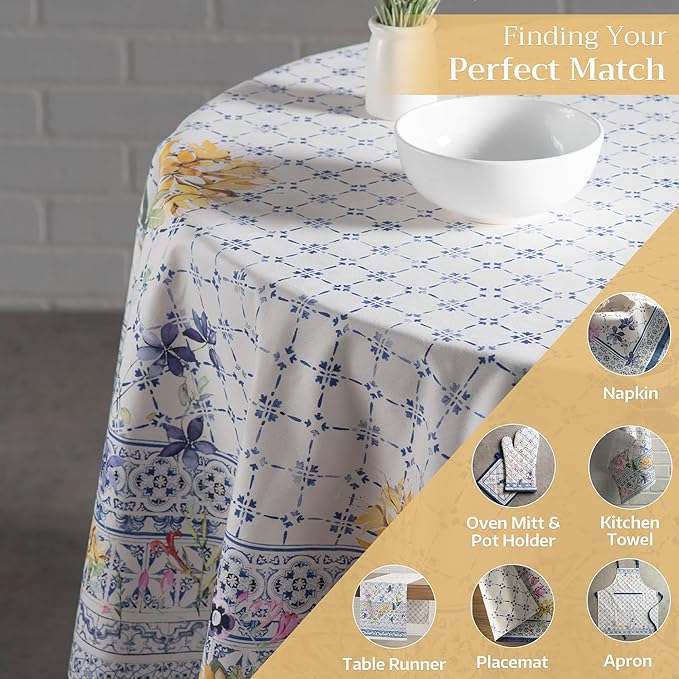 Maison d' Hermine Table Cloth Round Table 100% Cotton 69 Inches Tablecloth Reusable Decorative Everyday Use for Dining Room, Farmhouse, Home, Party, Festive & Wedding Spring Summer - Faience
