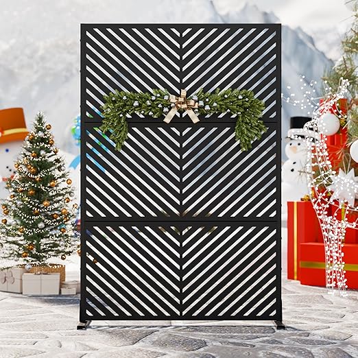 Casaphoria 72" H x 47" W Metal Outdoor Privacy Screen, Freestanding Decorative Divider for Patio, Deck, Balcony, and Garden with Stable Base, Black Parallel