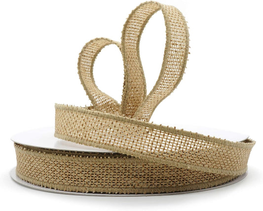 CT CRAFT LLC Burlap Fabric Wired Ribbon 3/4" x 20 Yards Natural Color for Christmas Home Wedding Decor Gift Wrapping Tree Topper Bow Wreath Bouquet DIY Crafts
