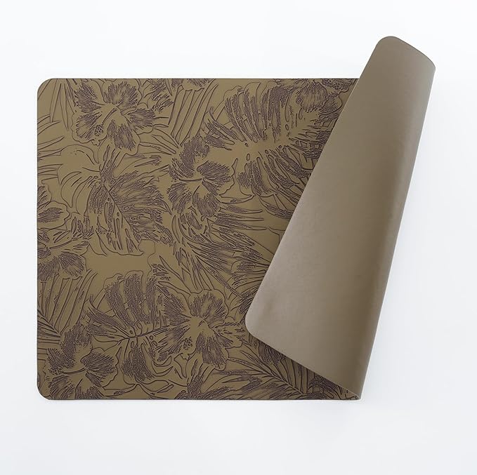 POLYTE Indoor/Outdoor Washable Embossed Vinyl Faux Leather Table Dining Placemats, Set of 4