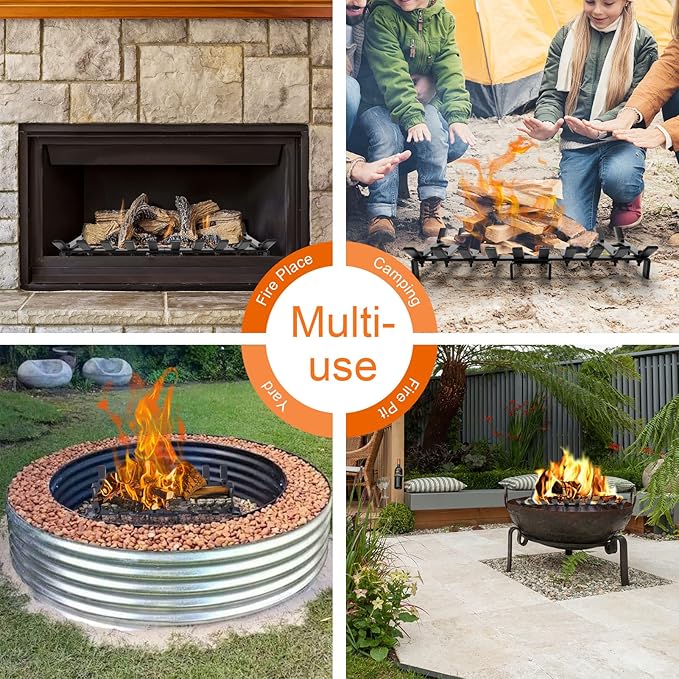24" Fireplace Grate Wood Stove Grate Rack Fireplace Tools Rack Heavy Duty Solid Steel 10-Bars Log in Holder Easy Assembly Fire Grate for Indoor Hearth Outdoor Firepit Matt Black