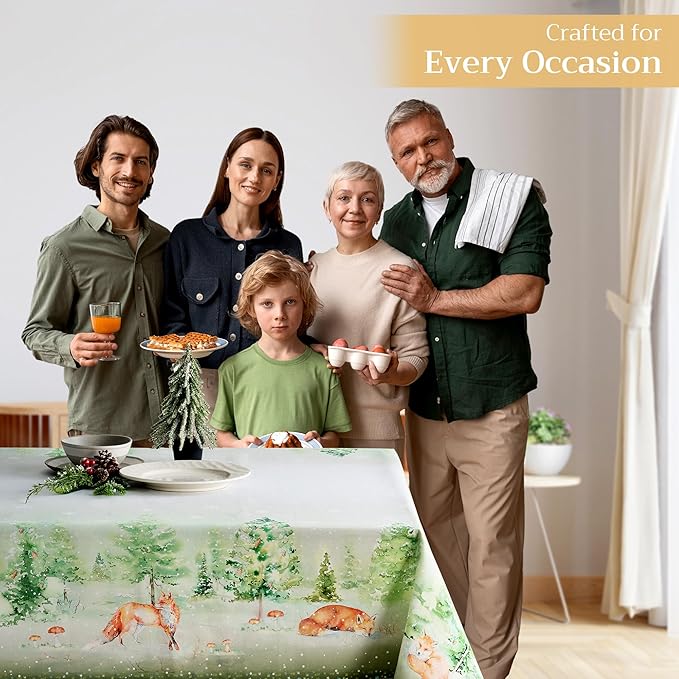 Maison d' Hermine Table Cloth Rectangle Table 100% Cotton 70 x 108 Inches Fall Tablecloth Reusable Everyday Use for Thanksgiving Christmas Decorations Dining Farmhouse Party (Winter Mornings)