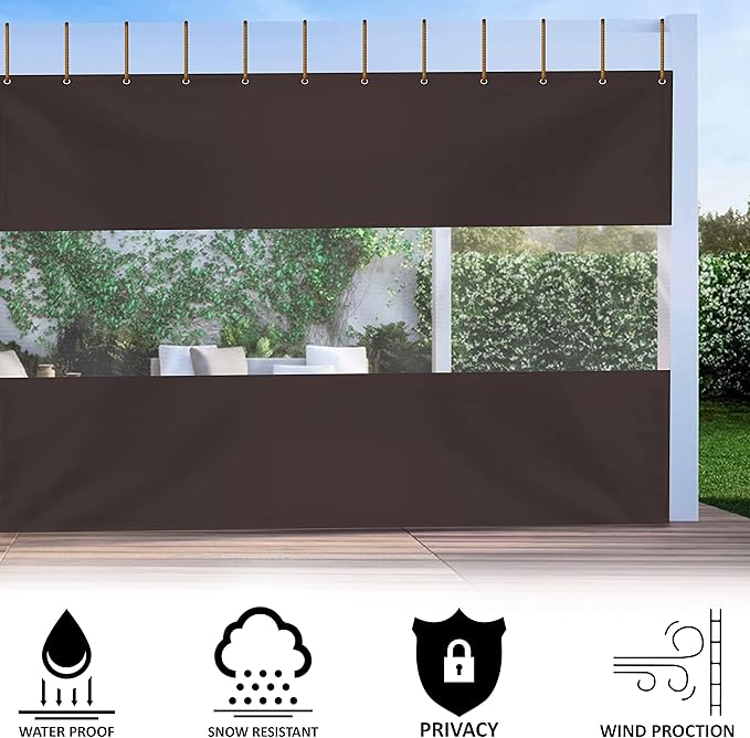 Covers & All Outdoor Clear Panel Curtain, 12 oz Vinyl Outdoor Curtains for Patio, Weather Resistant Waterproof Tarp with Brass Grommets for Pergola, Porch, Gazebos, Balcony (8'H x 8'W Feet, Coffee)